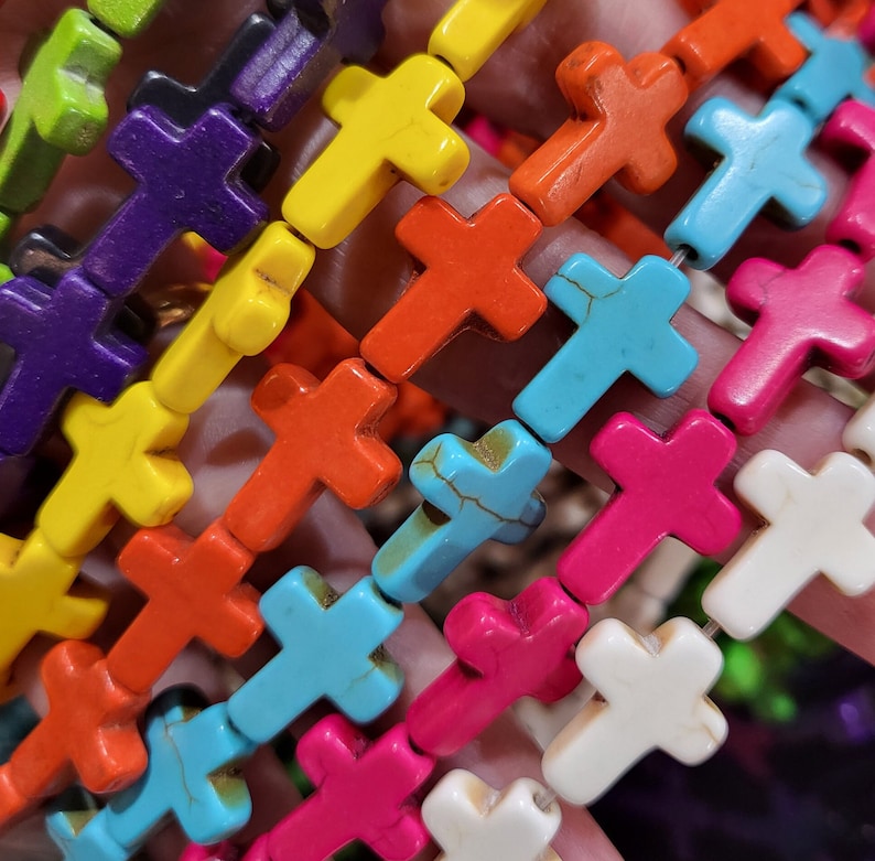 Colorful Howlite Cross Beads, Christian Gemstone Strand 15x12mm 15 ...