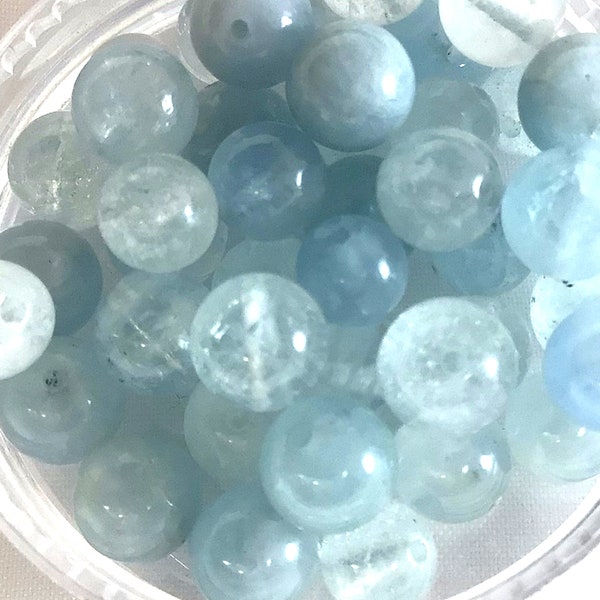 Blue Aquamarine Round Beads Grade AA Natural Gemstone Smooth Loose Bead 4mm 6mm 8mm 10mm 12mm Sold by PCS 50 100 Wholesale Bulk