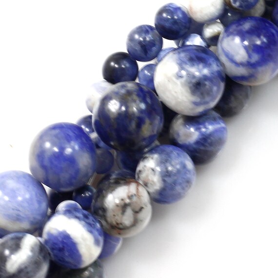 Taddart Minerals - Collana blu in sodalite naturale con sfere da 4 mm e lunghezza 45 cm, realizzata a mano, Sodalite, Sodalite (22232