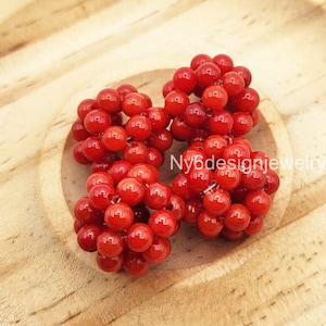 Red Coral Round Beaded Ball Charm Pendant 2pcs 15mm | Soft Beaded Ball | Jewelry Finding, Beading Supplies,Earrings Making | USA Seller