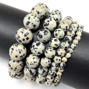 Natural Dalmatian Jasper Bracelet Stretch Elastic Crystal Healing Gemstone Round Beaded for Men,Women 4mm 6mm 8mm 10mm 12mm 7.5&quot;
