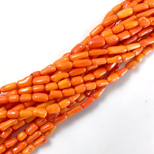 Orange Red Bamboo Coral Long Rice Loose Beads 15" Full inch Strand | 8mm 12mm | Bead | Jewelry Making