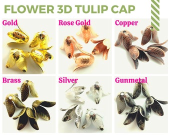 Bulk Lot 100pc Raw Lily flower cap Tulips Flower Bead Jewelry Finding 18x16mm Shiny Cooper,Antique Brass,Gunmetal,Gold,Bronze,Silver Pewter