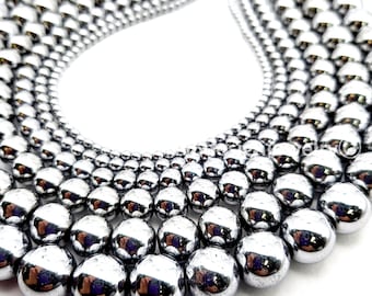 Silver Hematite Round Beads AA Grade,3-12mm 15" Strand