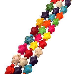 Multicolor Stone Turtle Charm Turquoise Beads Gemstones Tortoise Howlite Turquoise Beads 15&quot; Strand 15mm Zuni Animal Zuni Fetish Tortoise