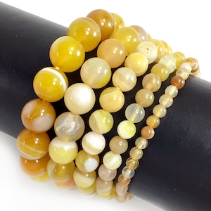 Yellow Agate Bracelet Stretch Elastic Crystal Healing Yellow Stripe Gemstone Round Beaded for Men,Women 4mm 6mm 8mm 10mm 12mm 7.5&quot;