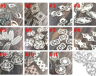 Silver Plated Filigree Connectors, Jewelry Making Supplies, 8pcs
