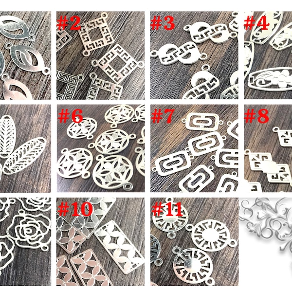 Flower Filigree Connectors Findings 8pcs Silver Plated Rose Filigree, Flower Filigree | Earrings Filigree Metal Jewelry Stamp Filigree Links