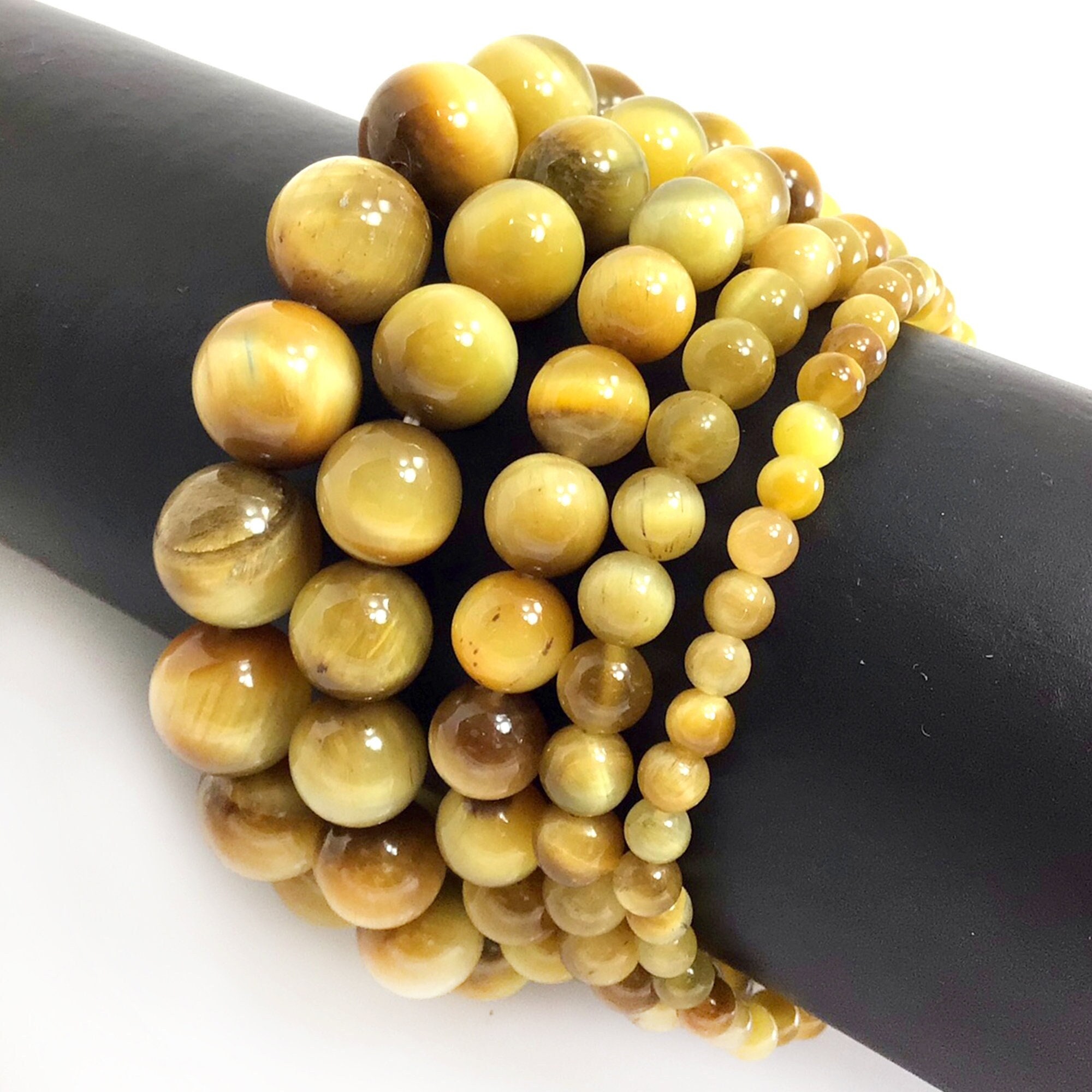Bracelet Extensible Oeil De Tigre Véritable - Pierres Brutes Non Coupées - Laiton - Fait Main En Inde