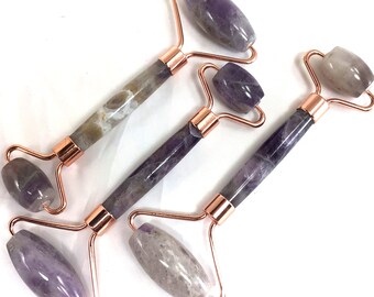 Crystal Gua Sha Tool Amethyst Face Roller, Facial Roller Set, Natural Stone Body and Facial Massage Tool, Scraping Plate Skin Care Tool Gift