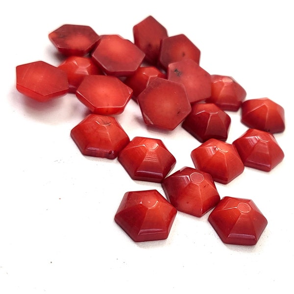 Red Coral 10mm Cabochon Honeycomb Shape Half Hexagon Bead Coral Jewelry Finding, Beading Supplies, Earrings Rings Making Jewelry Supplies