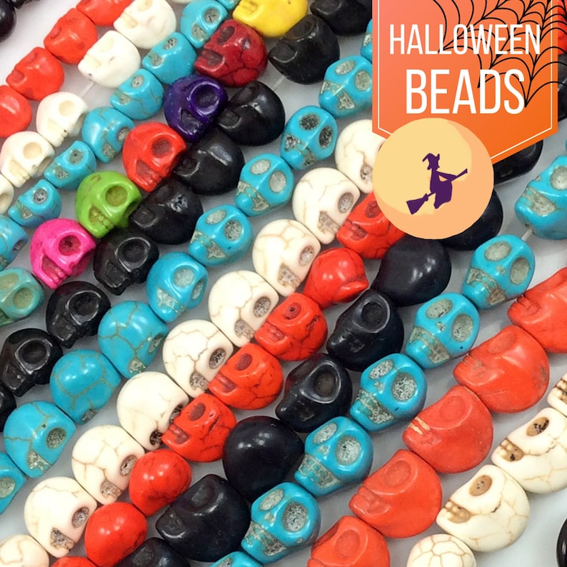 7mm Halloween Skull Beads, Turquoise Howlite Bone Decor (15" Strand) bild 1