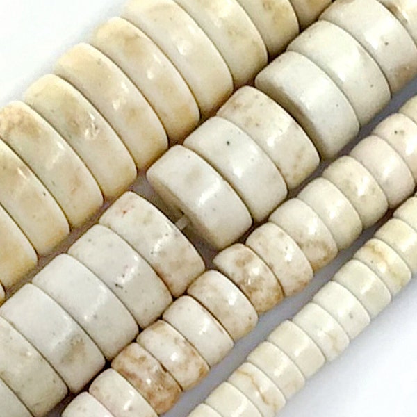 5 Size White Howlite Turquoise Heishi Bead Magnesite Turquoise Flat Slab Disc Gemstone Bead 4mm 6mm 8mm 10mm 12mm 15" Strand