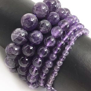 Natural Amethyst Bracelet Grade AA Stretch Elastic Crystal Healing Gemstone Round Beaded for Men,Women 4mm 6mm 8mm 10mm 12mm 7.5&quot;