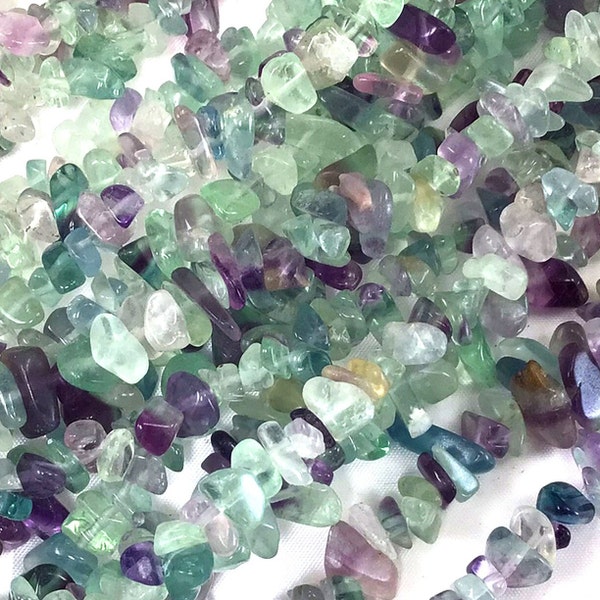 Natural Fluorite Chip Beads Assorted Stones 32" Full Strand Purple Irregular Nugget Freeform Small Gemstone Crystal Chips Necklace