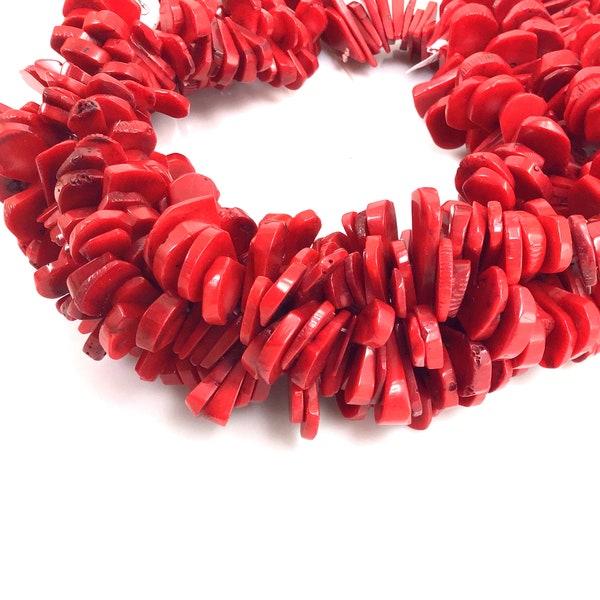 Gemstone Red Sea Coral Flat Slab Teardrop Beads 15" Full inch Strand 12mm-22mm Coral Necklace, Coral Jewelry Gemstone Coral