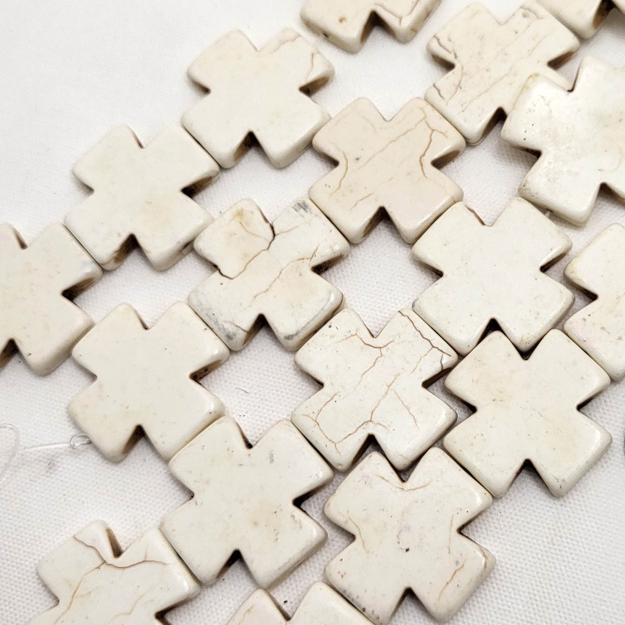 White Howlite Cross Bead Large Greek Equal Cross Square Howlite ...