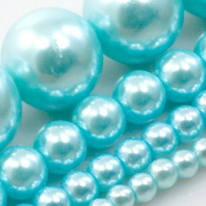 Baby Blue Glass Pearl Round Beads 3mm 4mm 6mm 8mm 10mm 12mm 15" Strand Jewelry Making Supplies Necklace, Bracelet, Earrings #26