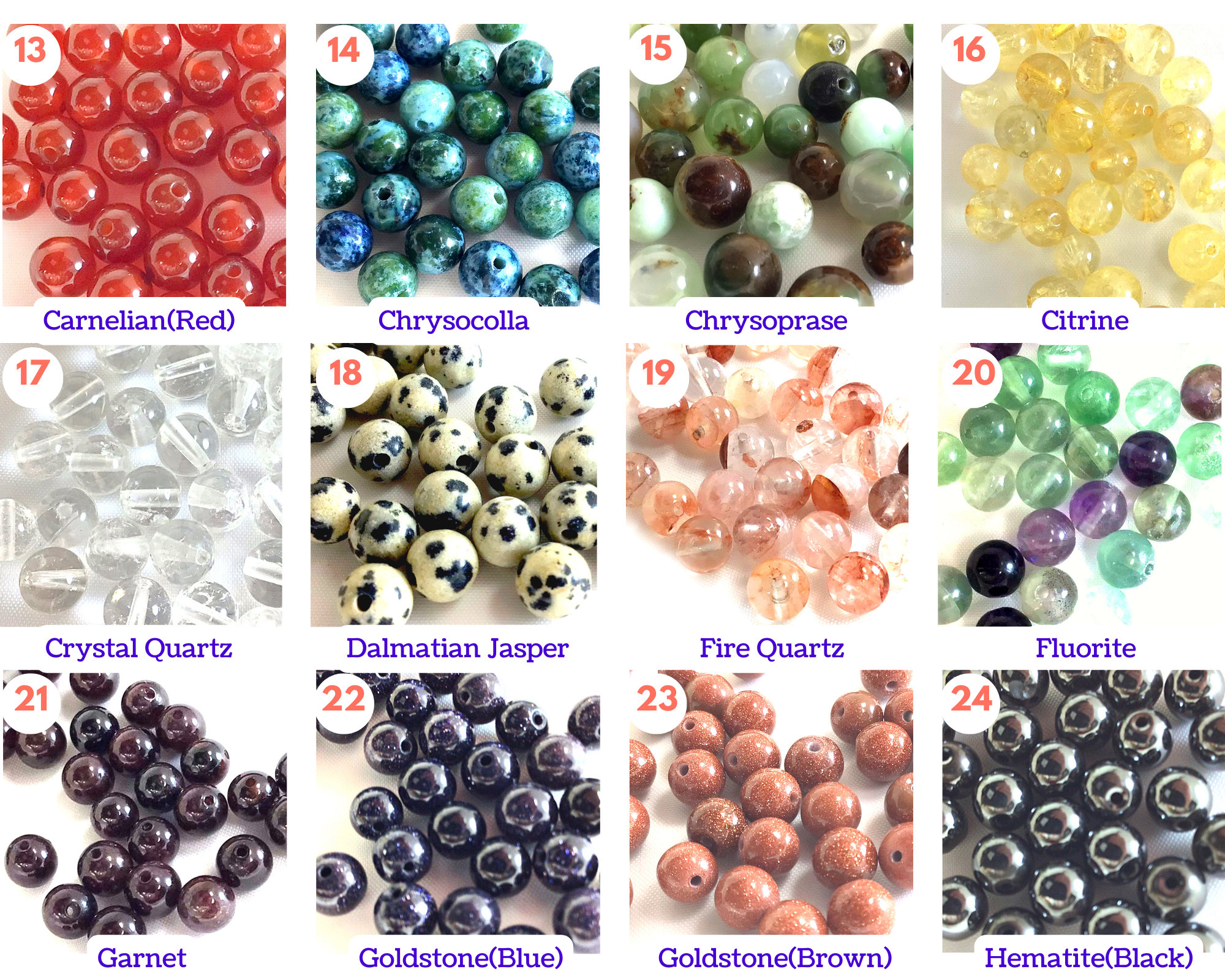 Happy Makers 6mm Natural Round Stone Beads, 200pcs Gemstone Stone Beads,  Assorted Colors Smooth Healing Loose Beads for DIY Charm Yoga Bracelet