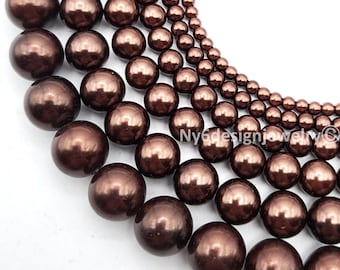 Brown Glass Pearl Beads, Round Jewelry Making Supplies, 15" Strand 3-12mm #8