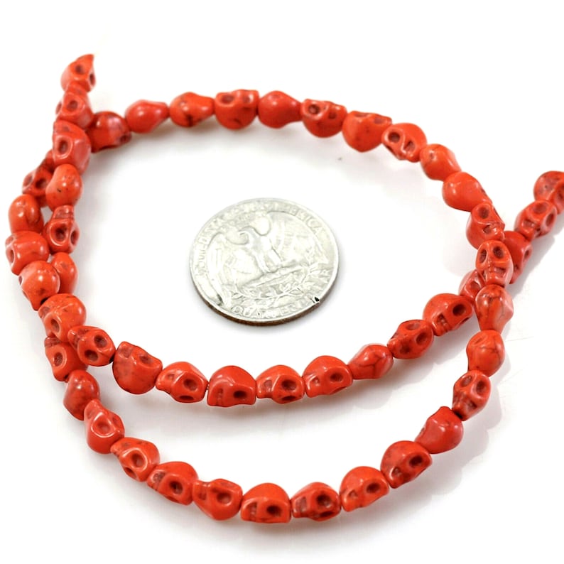 7mm Halloween Skull Beads, Turquoise Howlite Bone Decor (15" Strand) Orange