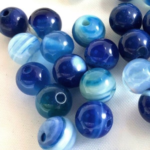 Blue Stripe Agate Round Beads Natural Gemstone Smooth Loose Bead 4mm 6mm 8mm 10mm 12mm Sold by PCS 10 20 50 100 Wholesale Bulk