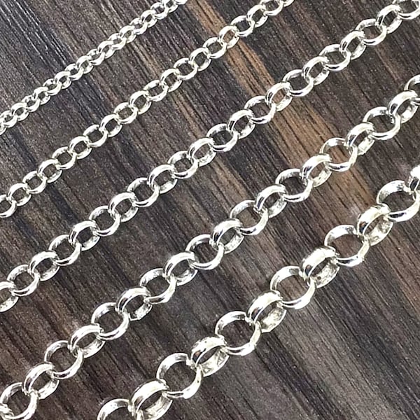 Silver Rolo Chain 3mm 4mm 5mm 6mm 7mm  Round Link Chain Silver Necklace Chain Silver Chain Sold by FT Soldered Men Women