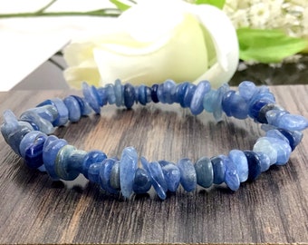 Natural Blue Kyanite Chips Bracelet Gemstone Crystal Stretch Healing Stone Handmade Beaded Bracelet 7.5" for Men, Women Gift