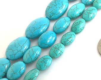 Double Drilled- 12x16mm Blue Turquoise gemstone Ablong rectangle oval bracelet Beads connector 18pcs 8INCH
