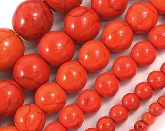 Orange Turquoise Howlite Beads Natural Gemstone Round Loose Beads 4mm 6mm 8mm 10mm 12mm 14mm 15" Strand Magnesite Turquoise