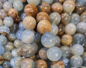 Natural Blue Calcite Beads, Genuine Gemstone Round Beads, 15" Strand 4-12mm