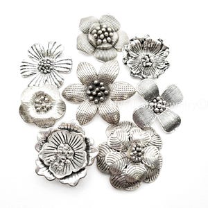 Silver Pewter Flower Pendant, Large Pendant | 30mm 40mm 50mm Pendant | Silver Metal Flower | Lead-Free | Jewelry Supplies Pendant | USA