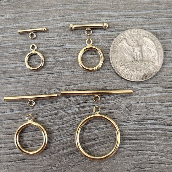 REAL 14K Gold Filled Toggle Clasp 1 Set 9mm 12mm 15mm  20mm Connector Attach Charm Clasp Findings  14K Gold Filled Plain Toggle Clasp outer