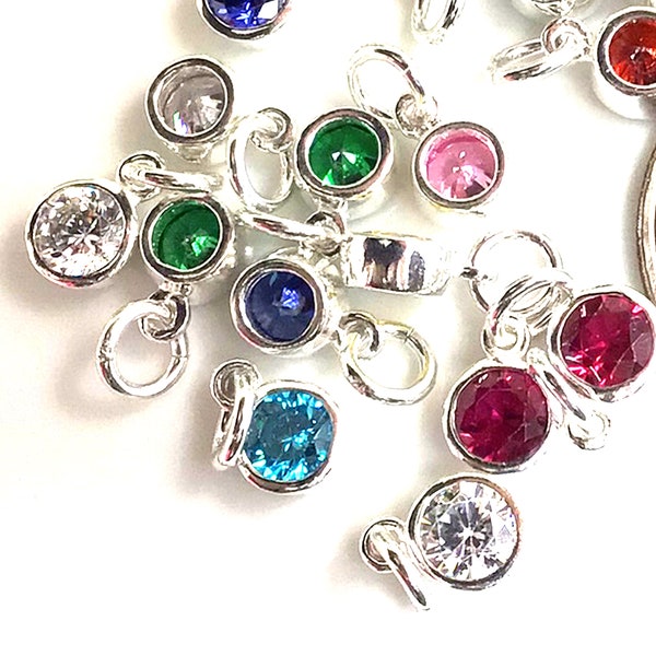 6mm 8mm Birthstone Charm w Ring Sterling Silver 925 Birthstone Charm Drop Cubic Zirconia Birthstone Pendant Charm CZ Bracelet Necklace