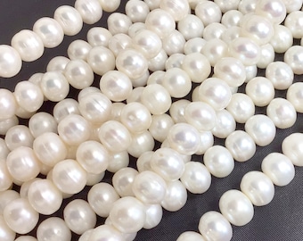 High Quality Freshwater Pearl Ivory White Pearl Baroque Rondelle Buttom Nugget Pearl Bead Cream Pearl Jewelry Making 15" Full Strand 9x7mm