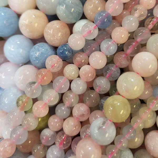 Morganite Beads Grade AA Natural Gemstone Pink Beryl Multicolor Round Loose Beads 4mm 6mm 8mm 10mm 12mm 15" Strand