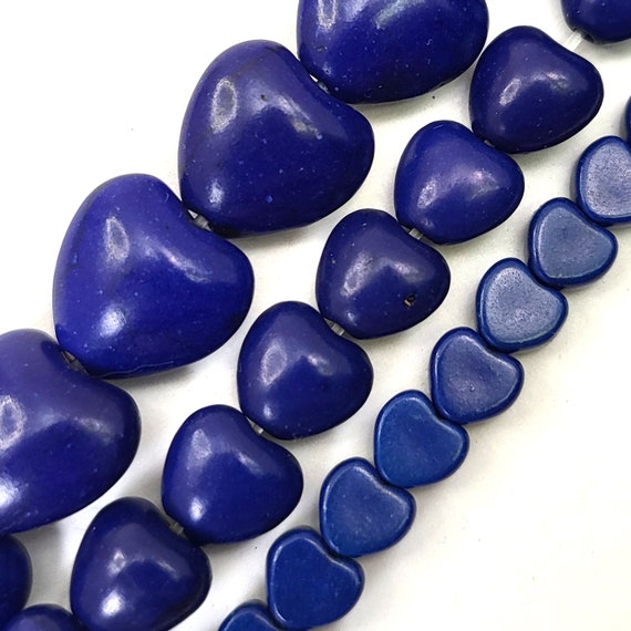 Dark Blue Heart Beads: Howlite Magnesite Turquoise, 6-12mm 15