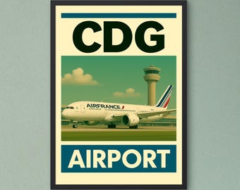 Plakat na lotnisko Air France 787 CDG – sztuka lotnicza w stylu retro (do pobrania cyfrowego)