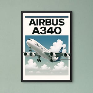 Airbus A340 Vintage Aviation Poster – Retro Jetliner Wall Art, Classic Plane Print for Pilots, Travelers & Aviation Lovers