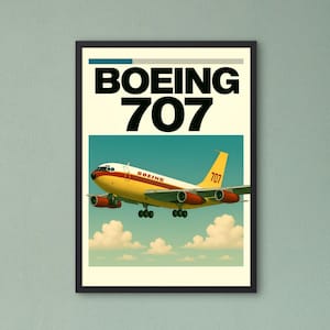 Vintage Boeing 707 Aviation Poster – Retro Jet Airliner Wall Art, Mid-Century Style Print, Plane Lover Gift