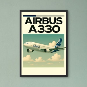 Airbus A330 Vintage Aviation Poster – Retro Art Deco Jetliner Wall Art, Classic Airplane Print for Pilots and Aviation Enthusiasts