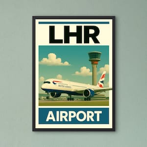 LHR Heathrow Airport Poster – British Airways A350, Aviation Art (Digital Download)