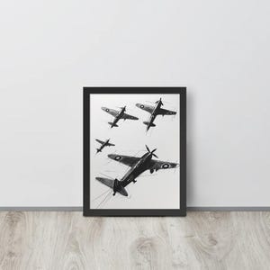 Spitfire Squadron – Black & White Aviation Digital Art Print