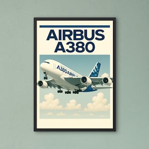 Airbus A380 Vintage Jet Poster – Retro Airliner Wall Art, Classic Aviation Print for Pilots, Travellers & Plane Enthusiasts