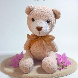 Crochet Teddy Bear with Bow Tie, Handmade Bear for kids