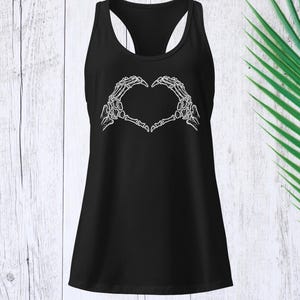 Skeleton Hand Heart Tank Top – Goth Love Racerback Shirt – Cute Spooky Workout or Festival Tank