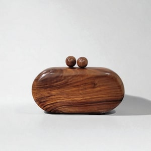 9&quot;x4.5&quot; Capsule wooden clutch with wooden ball knobs