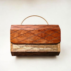 Handcrafted Mango Wood Clutch: Sheesham Carved Plate, Brass Handle