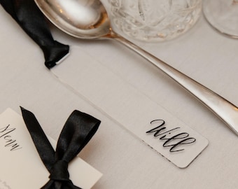 Personalised Transparent Bookmark / Name Tag – Custom Acrylic Bookmark with Black Satin Ribbon