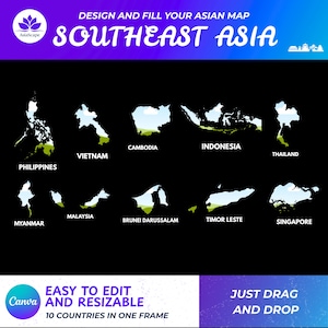 Southeast Asia Map Canva Frame Template | Editable Regional Map | Digital Canva Geography Template for Teachers, Creators, & Designers
